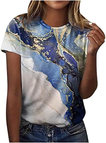 Camisa de brunch para senhoras verão outono de manga curta Block color bloco de mármore tops tshirts adolescente menina 2023 6u