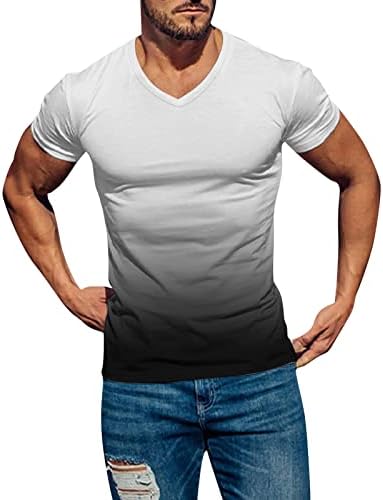 Fannyouth Mens T camisetas casuais camisas de manga curta gradiente Crew pescoço macio fit solto camisetas de verão