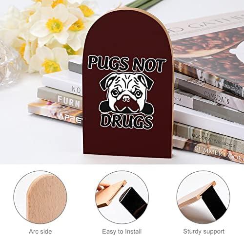 Pugs-não-drogs Book Book Endswooden Bookends Holder for Selves Books Divisher Modern Decorative 1 par