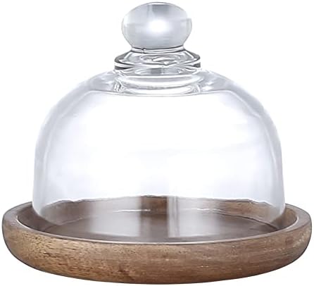 Kvmorze Mini Glass Sobersert Dome com base, pequena bandeja decorativa de bolo com tampa de cúpula de vidro, bandeja