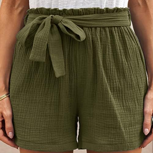 Shorts de cordão casual feminino de cordão elástico de cintura alta de cintura alta com bolsos roupas de moda 2023