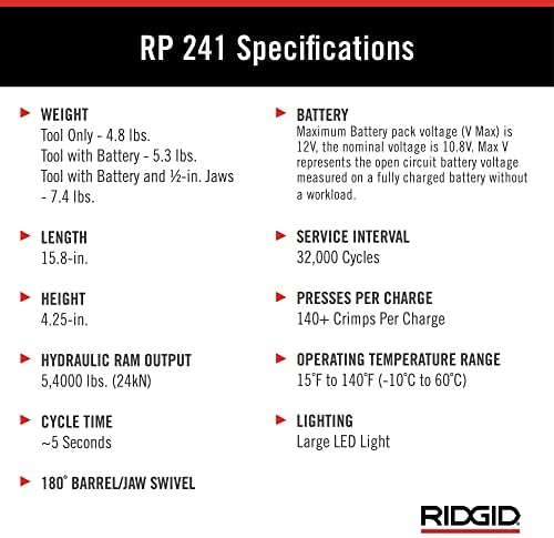 Ridgid 57373 Modelo RP 241 Kit de ferramentas de imprensa compacta com 1/2 -1 Pro Press JAWS e Bluetooth