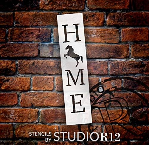 Casa com cavalo de criação - estêncil vertical por Studior12 | Modelo Mylar reutilizável | Use para pintar sinais de madeira