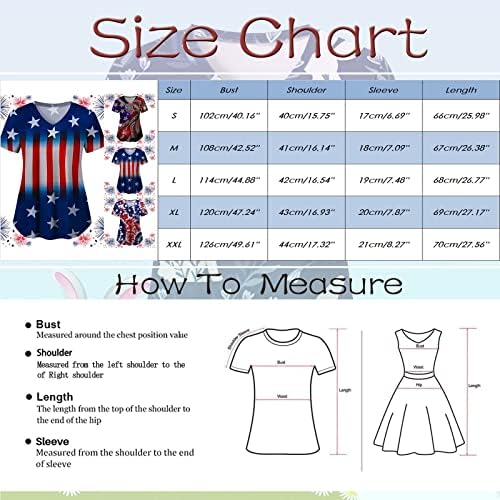 4 de julho camisetas para mulheres bandeira dos EUA verão de manga curta V camiseta de pescoço com 2 bolsos Bloups Holida