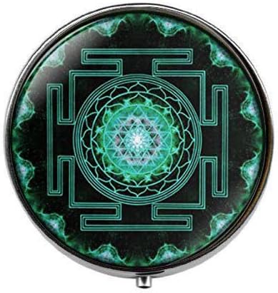 Geometria sagrada budista - Mandala Sri Yantra Art Photo Pill Box - Charm Pill Caixa - Caixa de doces de vidro