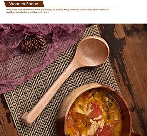 Colher de madeira, colher de madeira pesada com colher de sopa de gancho para cozinhar para cozinhar uma colher de concha em restaurantes, casa