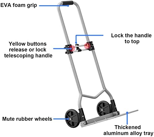Caminhão manual dobrável e carrinho de carrinho de boneca portátil portátil 2 rodas carrinho de bagagem com alça de telescópio