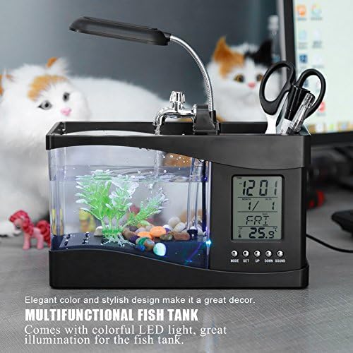 Pequeno tanque de peixes dividido multifuncional USB Mini Aquário do tanque de peixes com função de relógio LED LUZ