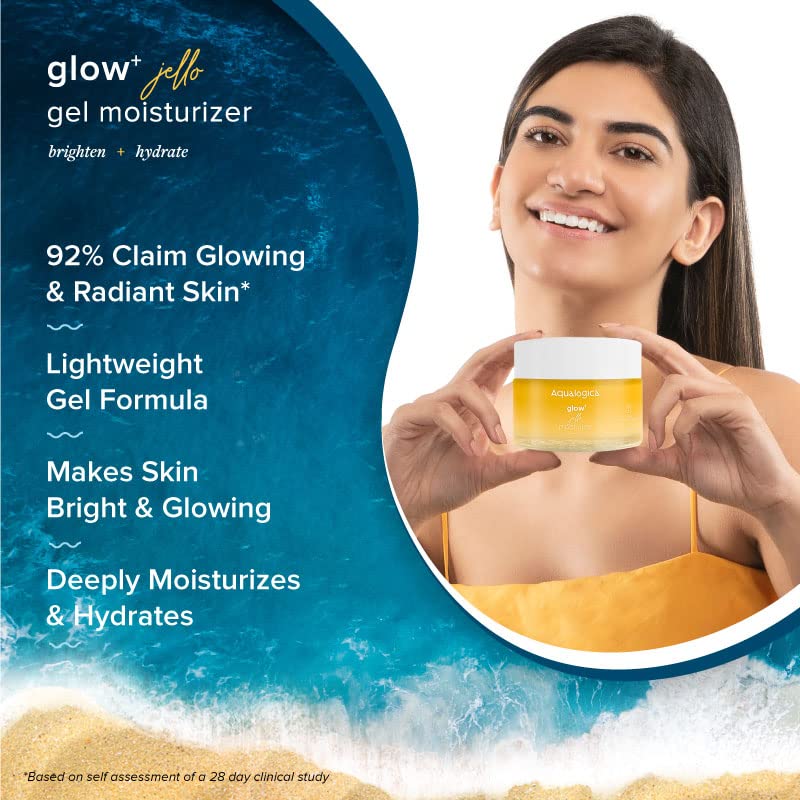 Aqualogica Glow+ Jello Hidratante com Vitamina C & Papaya para Hidratação e Hidratação da Pele Iluminador, Non Sticky, 50 g