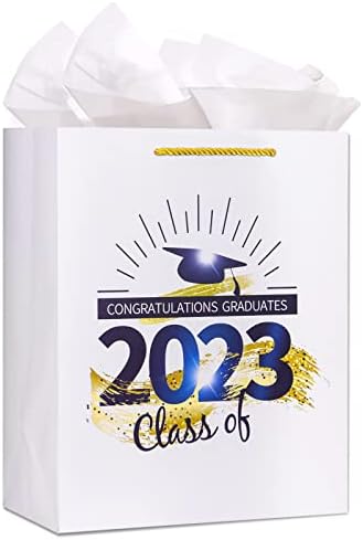 Whatsign Class de 2023 sacolas de presente de graduação com alça de 13 Grandes sacolas de presente de formatura com papel de papel parabéns graduado 2023 a favor de sacolas de presentes para graduados do ensino médio