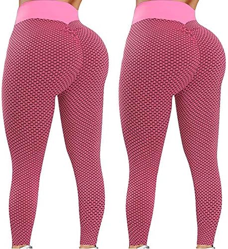 Usuming 2pc Color Solid Color Yoga Fitness Calça ativa Bubble Hip Leggings Pilates calças