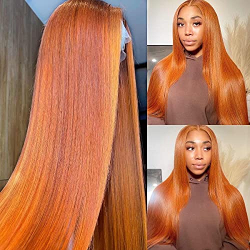 Cor de gengibre laranja 13x4 HD Lace Front Wigs Human Human Pré -Puzed Hairle com cabelos para bebês Remy Brasil Remy reto invisível
