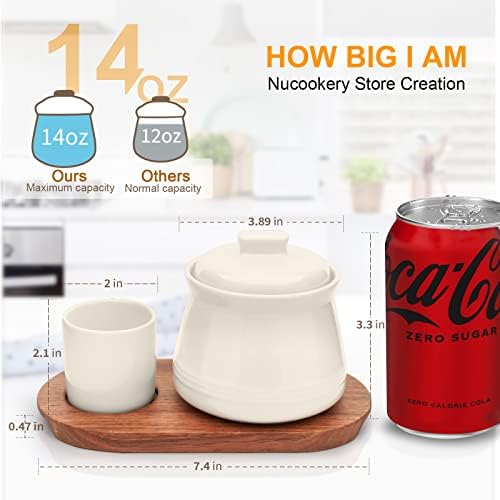 Bookery Porcelain Sugar Bowl - 14 onças de grande tigela de açúcar com tampa e colher de medição - conjunto de açúcar de luxo com colheres de açúcar - design prático sem tampa de entalhe - recipiente de açúcar elegante