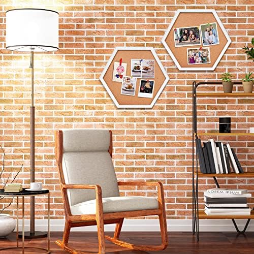 EvNeed 4 Pack Cork Bulletin Board Hexágono, pequenos telhas emolduradas de cortiça para parede, tábuas de exibição decorativa grossa para decoração de escritório em casa, tábua de cortiça hexadecida com 16 clipes de madeira pin, branco