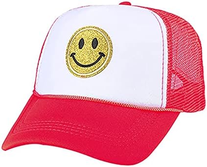 Lin Su Moda Smile Face lantejas de beisebol imprimindo neon high Crown Mesh Mesh Back Trucker Hat para homens e mulheres