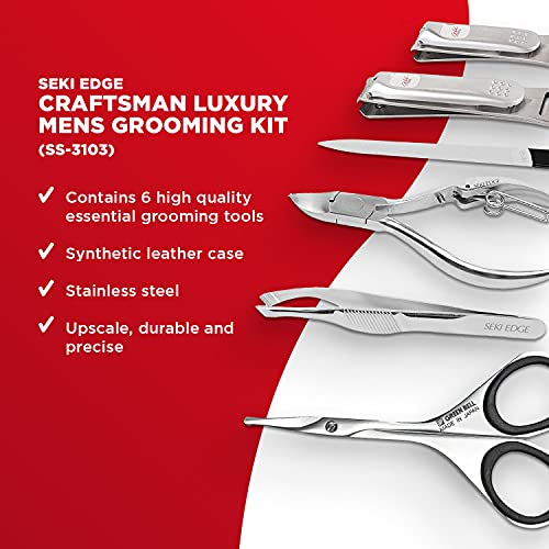 Seki Edge Craftman Luxury Mens Helfing Kit - Kit de unhas de manicure e pedicure premium de 6 peças com cortadoras