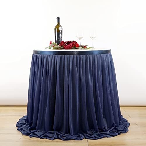 Saias de mesa de chiffon azul marinho para mesas de retângulo de 6 pés ou mesas redondas, rugas de mesa de mesa azul -marinho grátis