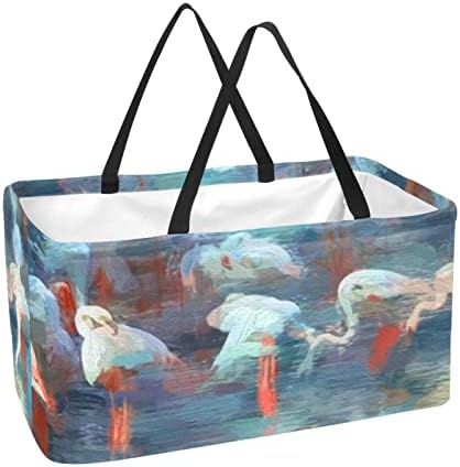 Bolsas de supermercado reutilizáveis ​​de ratgdn cesto de armazenamento, padrões de flamingo rosa Sacos de utilidade dobrável