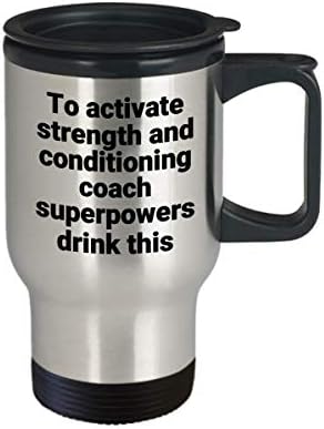 Coach de força e condicionamento Caneca de viagem - engraçado e sarcástico de aço inoxidável Superpower Coffee, ideia de