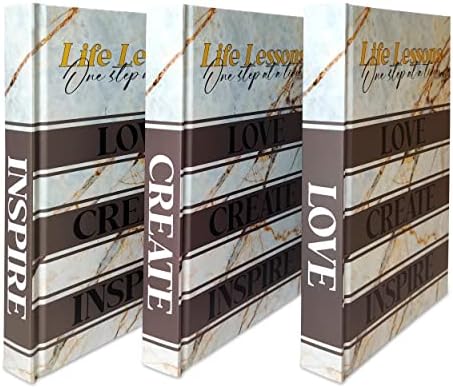 Zokael Decorative Book Decor - Conjunto inclui 3 livros de capa dura com amor Criar citação Inspire, decorada com barbante e miçangas e uma folha falsa. Uma ótima ideia de presente