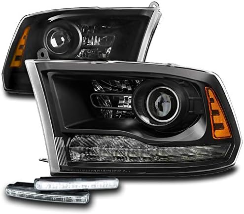 ZMAUTOPARTS PROJETOR PROJECTO BLACK FACTINGS FACTAMPS COM LUZES DRL LED WHITE DRL para 2013-2018 Dodge Ram 1500 2500 3500