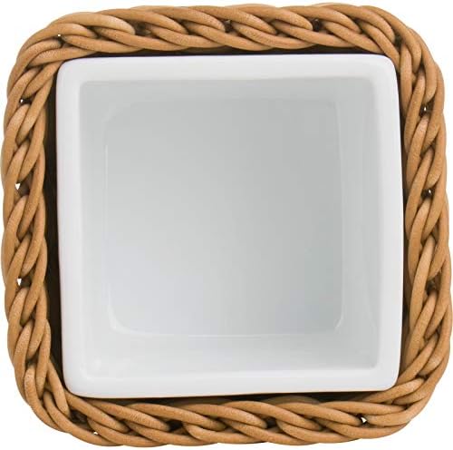 Saleen Cesto de vime retangular com inserção de porcelana, 9,5 x 9,5 x 7,5 cm, bege