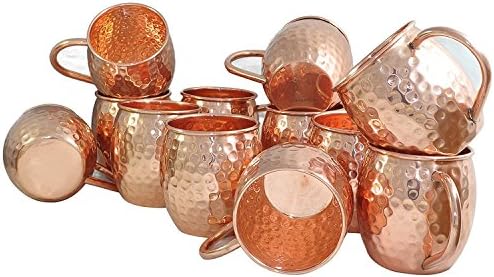 Conjunto de 12 pc, canecas de mula de Moscou - canecas de cobre sólidas puras 17 oz em forma de barril, copos de cobre martelados artesanais