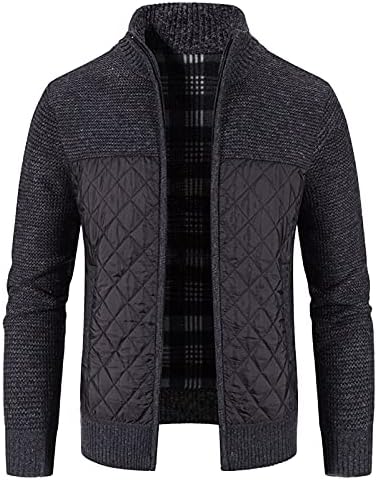 Sweater de cardigã acolchoado masculino de Beuu, lã de colarinho de colarinho ladeado de inverno
