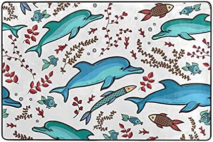 Grandes tapetes de área macia Dolphin Fish Pattern Nursery Playmat tapete para crianças Bedroom quarto da sala de estar 3 'x 2', tapete de decoração de casa
