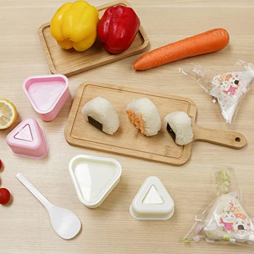 Aesumta Triangle Onigiri Mold, 2 PCs Sushi Mold, Onigiri Mold Set com bolsas de invólucro e adesivos para Bento Home DIY Sushi Making Kit