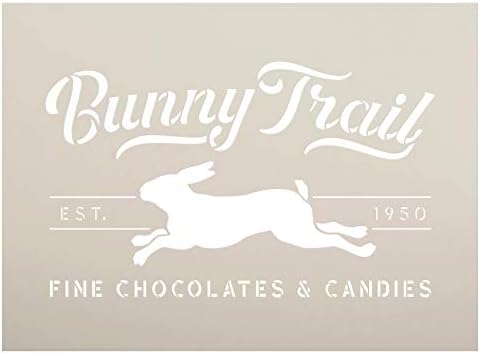 Bunny Trail Fine Chocolates Stencil com coelho por Studior12 | DIY Fun Spring Home Decor | Palavra da Páscoa Art | Craft & Paint Farmhouse Wood Sinais | Modelo Mylar reutilizável | Tamanho