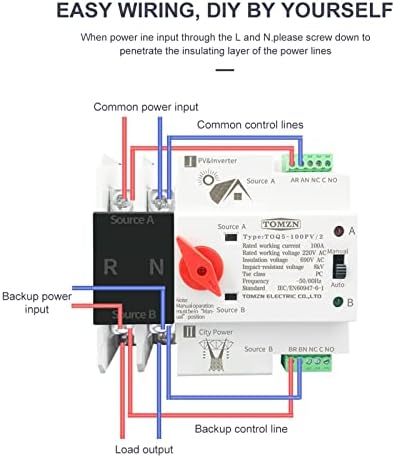 1PCS DIN ATS DIN monofásico ATS para PV e Inverter Dune Power Transfer Automatic Selector Switches 2P 63A 100A 125A
