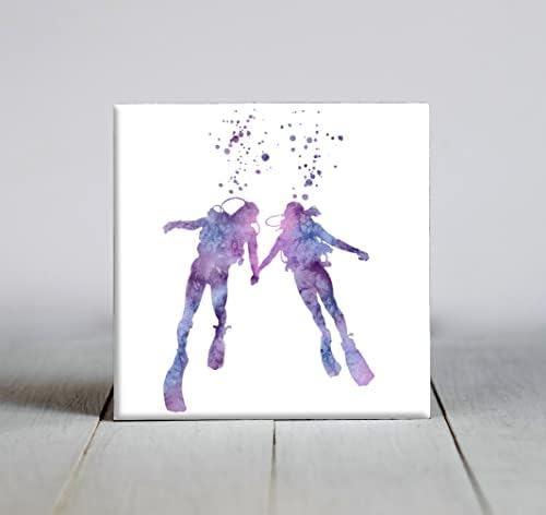 Scuba casal roxo abstrato aquarela arte decorativa telha