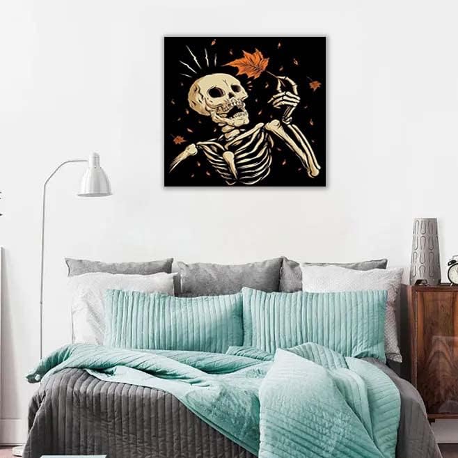 Zych Feliz Halloween Skeleton Pintura a óleo Pintura decorativa Arte de parede de tela pendurada diretamente na cozinha