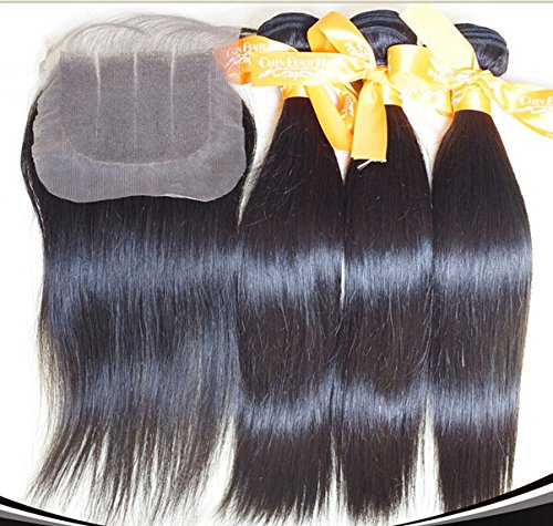 Hair Dajun 8a 3 Parte Fechamento com pacotes de pacote de cabelo da Virgem Mongólia reta Oferta 3bundles e fechamento de