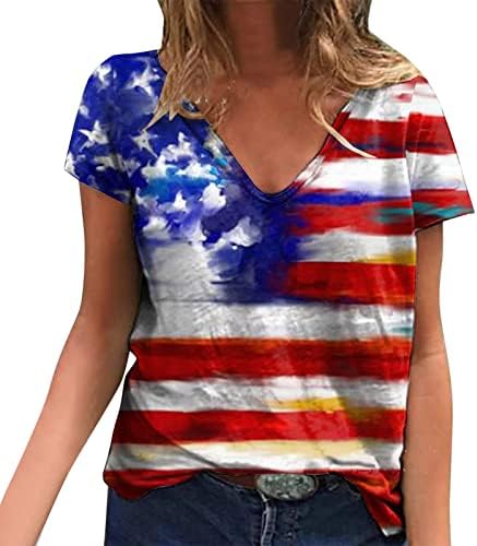 4 de julho Camisas para mulheres Casual Summer EUA T-shirts S-shirts de manga curta Listras em Voas de Tie-Dye Blush Top Top Top