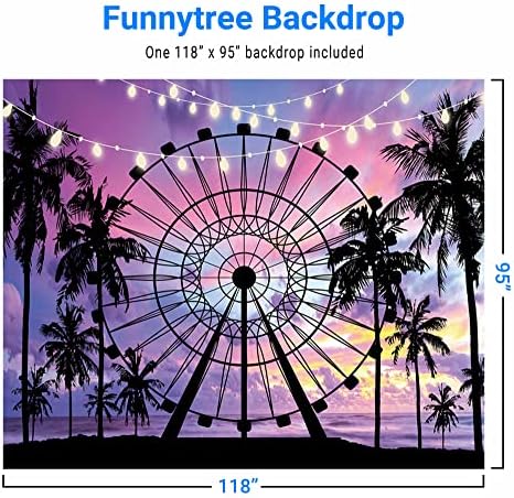 Funnytree 10 x 8 pés de verão à beira -mar fotografia de roda fotográfica tropical Palm Tree Sunset Background Baby Birthday Birthday