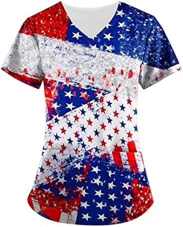 Scrubs for Women, Manga de manga curta de tamanho curto Ladies Lounge Hike Independence Day Cotton Scrubs Soft