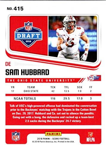 Pontuação de 2018 #415 Sam Hubbard Ohio State Buckeyes ROOKIE RC Football Card
