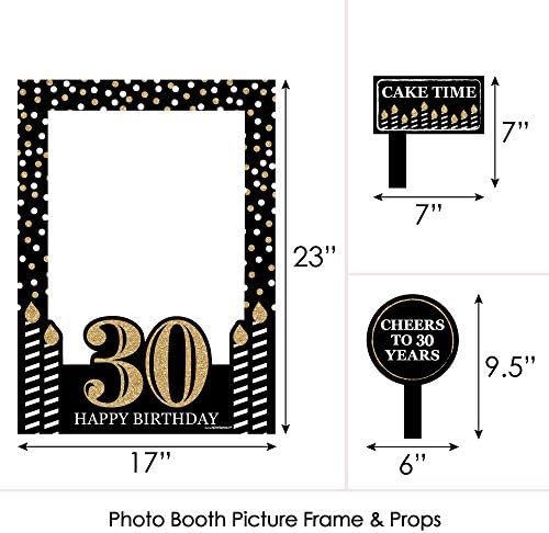 Big Dot of Happiness Adult 30th Birthday - Gold - Festa de Aniversário Selfie Photo Booth Picture Frame & adereços - Impresso em material resistente