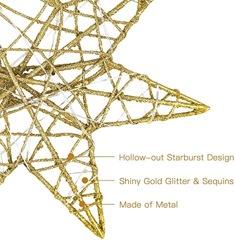 Phitric Christmas Star Tree Tree, 10 polegadas de estrela de árvore iluminada, estrela do ouro da árvore de Natal com 20 luzes