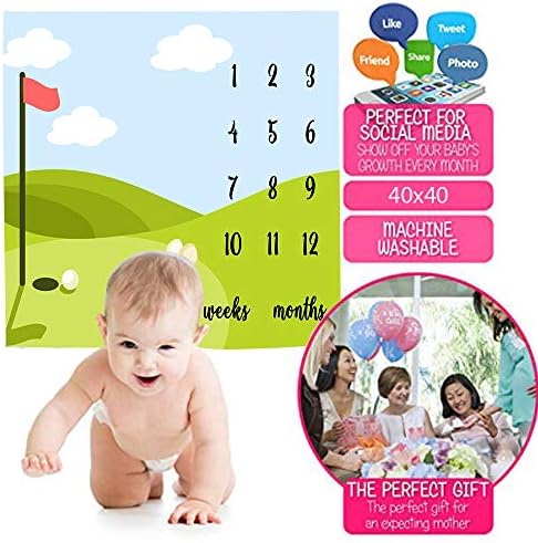 Golfe Sports Baby Montal Milestone Blanket, Flanela Soft de 48x40in, Fundos de pastagens ao ar livre da natureza, presentes de mãe recém -nascida, rastreador de crescimento da idade do chá de bebê com fabricante de bônus BTLSFS14