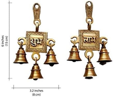 Weone Creations Porta pendurada Shubh Labh Bells Conjunto Puja Bells pendurando sinos para pacote de decoração de casa
