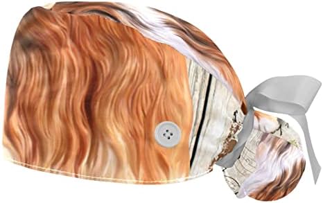 Lorvies Medical Caps for Women With Buttons Long Hair, Baice de trabalho ajustável de 2 peças, Flores de cachorro de estilo de madeira