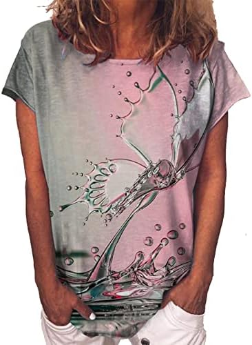 Lounge Tshirt Ladies Manga curta Crewneck Butterfly Gunflower Flor Relaxed Fit Tops Sexy T Camisetas adolescentes EF