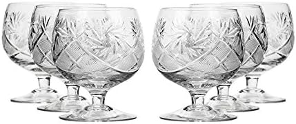 Victoria Bella TM5290, 7 oz. Óculos de conhaque de cristal feito à mão, uísque escocês cortam snifters de cristal em uma haste, drinque de presente de casamento, conjunto de 6