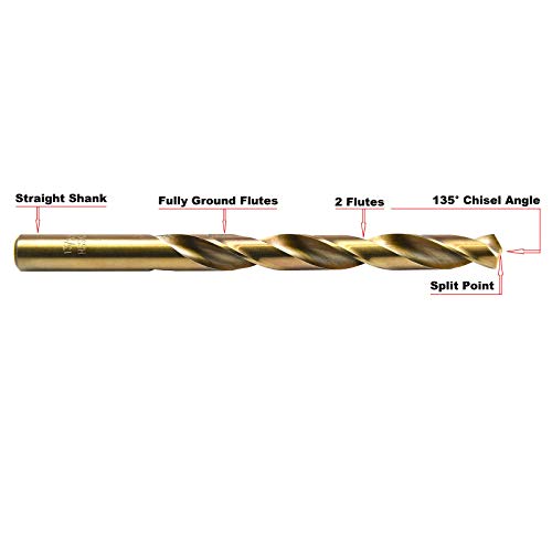 Maxtool 13/64 5pcs Identical Jobber Comprimento de comprimento HSS M35 Twist Drill Bits 5% Cobalt Golden Golden Straight Drills; JBF35G10R13P5