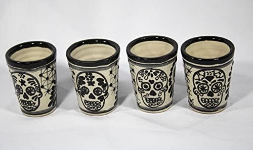 Mexilife Ceramic Talavera Tequila Shot Glass Conjunto de 4 peças/copos mexicanos/cerâmica autêntica pintada à mão feita no México/Vaso tequilero 2 oz cada