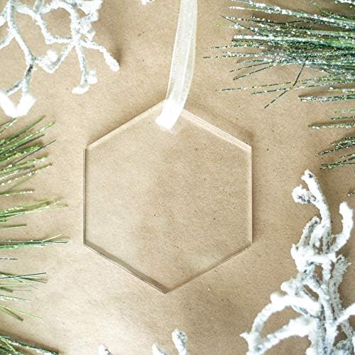 Uniqooo 3 Clear Hexagon Acrylic Christmas Ornament, DIY Blank Bauble Bauble Decoração de árvores, etiqueta de estocagem,