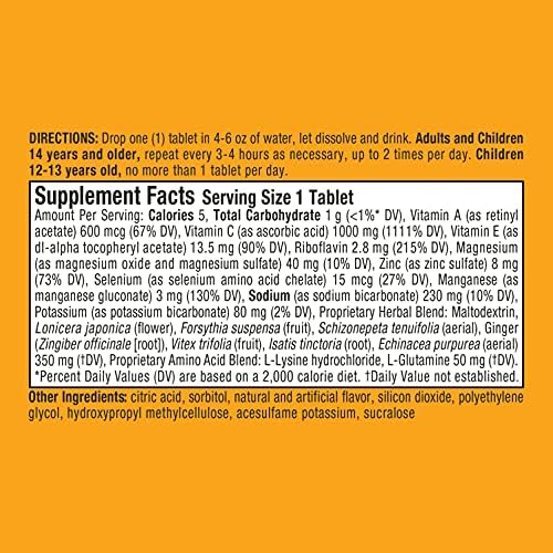 Vitamina C 1000mg - comprimidos efervescentes de laranja picante, suplemento de suporte imunológico sem glúten, com vitaminas A C E, zinco, selênio, echinacea e gengibre